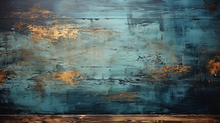 This abstract painting of a blue and gold painted wood evokes a sense of whimsy and wonder,...