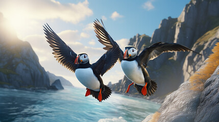 Puffin are the most beautiful birds in the world, ranked number 8 in natural beauty. - obrazy, fototapety, plakaty