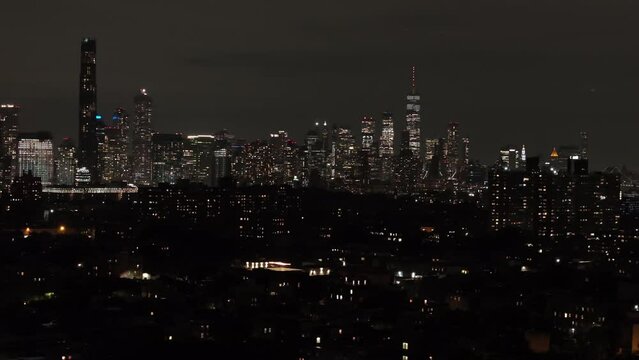 Aerial shot of New York City at night
