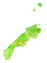 島根　地図　水彩　アイコン　緑