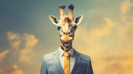 Poster Business concept with businessman with head of Giraffe © Natia