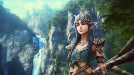 Obraz premium Fantasy fighting woman assassin warrior in forest