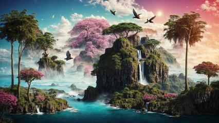 Dream Fantasy island landscape scenery - obrazy, fototapety, plakaty