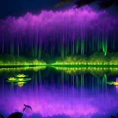 reflection in the water. neon light