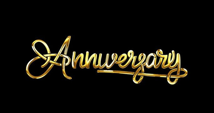 Anniversary text animation. Handwritten text modern calligraphy with a glossy effect in 4 clips of different color. Great for year anniversary text element. Alpha channel. Transparent background