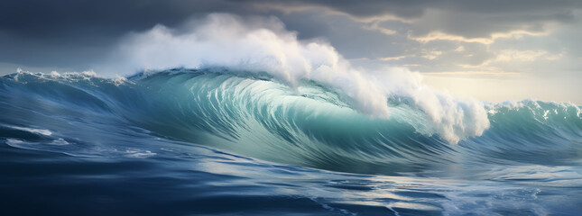 Beautiful big wave in the middle of the sea. - obrazy, fototapety, plakaty