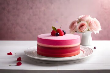  A Culinary Masterpiece Featuring a Cake Bedecked with Exquisite Roses, Where the Artistry of Pastry Meets the Beauty of Nature, Creating a Visual and Tasteful Symphony of Flavors and Aesthetics that 