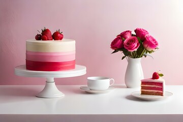  A Culinary Masterpiece Featuring a Cake Bedecked with Exquisite Roses, Where the Artistry of Pastry Meets the Beauty of Nature, Creating a Visual and Tasteful Symphony of Flavors and Aesthetics that 