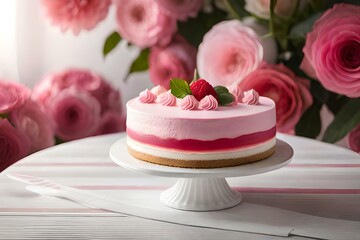 Obraz na płótnie Canvas A Culinary Masterpiece Featuring a Cake Bedecked with Exquisite Roses, Where the Artistry of Pastry Meets the Beauty of Nature, Creating a Visual and Tasteful Symphony of Flavors and Aesthetics that 