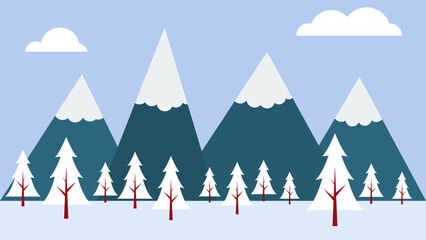 Fototapeta premium Winter landscape background with fir tree and snow in mountain. Christmas. Abstract vector illustration fot postcard and greeting