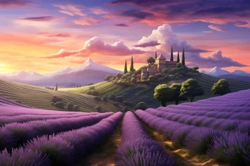 Photo sur Aluminium brossé Gris 2 Inspiring landscape with lavender fields