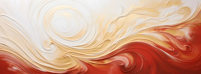 Cream textured white and red abstract background with swirls and waves. - obrazy, fototapety, plakaty