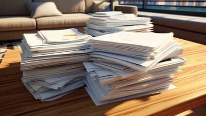 Pile paperwork stacked heap business papers - obrazy, fototapety, plakaty