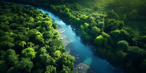 Aerial View of Green Forest and River