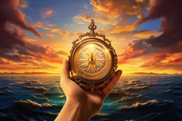hand holding a compass stylized illustration, ai tools generated image