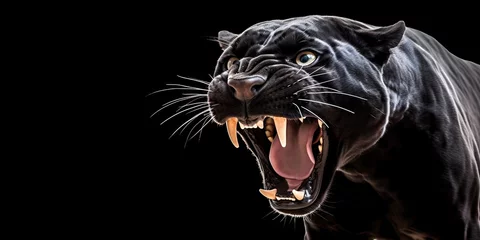 Fotobehang Roaring black panther isolated of white background. PNG. Digital art, Generative AI © Clicks Flicks