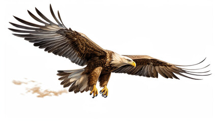 Obraz premium Realistic eagle flying with majesty and befitting a king of birds on a white background,8K.
