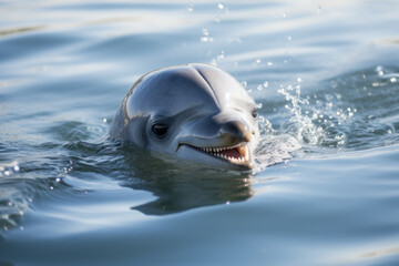 A bottle nosed dolphin with its head out of the water