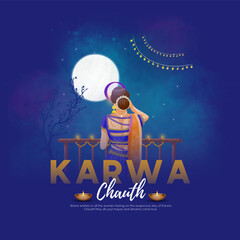 Creative poster design of happy karwa chauth template.