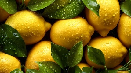 fresh lemon fruit with water drops - obrazy, fototapety, plakaty
