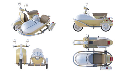 Set of realistic scooter sidecar isolated on transparency background - obrazy, fototapety, plakaty