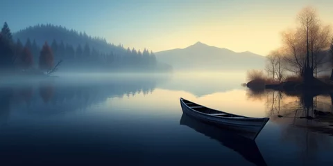 Foto op Aluminium Quiet lake before dawn in the mist. Serenity.  digital art, Generative AI  © Clicks Flicks