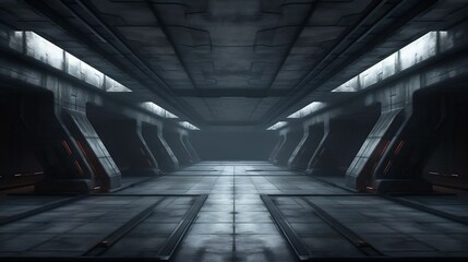 Dark tiled corridor in sci-fi underground gallery - obrazy, fototapety, plakaty