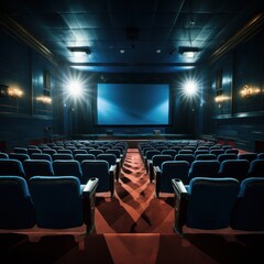 Cinema seats with spotlight and blank screen