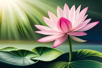 pink water lily in pond Ai Generated