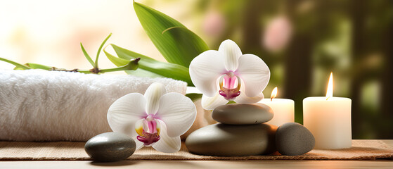 Obraz na płótnie Canvas zen stones and orchid, photo for spa or massage salon