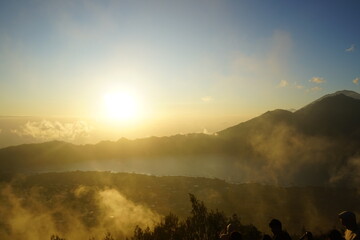 sunrise on mount batur indonesia volcano, vulcanic sunrise