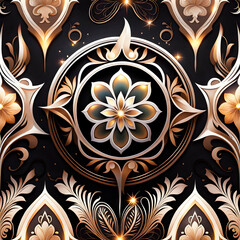 decorative ornament on gold metal on black