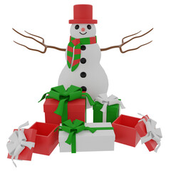 Snowman With Giftbox 3d illustration