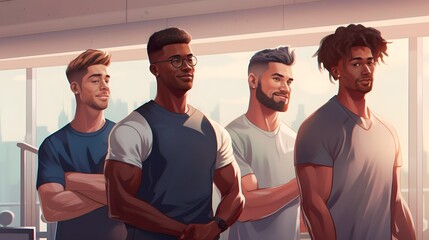 Naklejka premium illustration of men in fitness studio, lifestyle soft colors