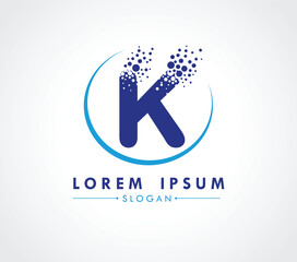 K Logo design with dispersing effect isolated on white background. Vector Illustrator.