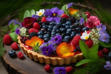 Fruit cake plate. Sweet food plate. Generate Ai