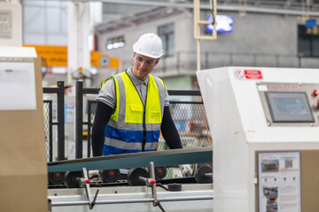 Technician ensures machinery stays regular, inspect error for smooth operations in cardboard factory