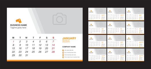Horizontal desk calendar 2024 in minimalist style design template for business