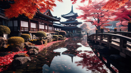 Diageo ji temple in autumn season at japan - obrazy, fototapety, plakaty