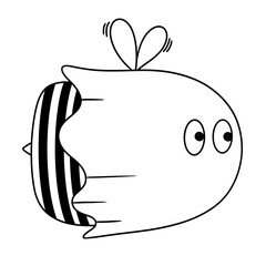 Little illustrated character bee flying ghost for Halloween. Lines for coloring