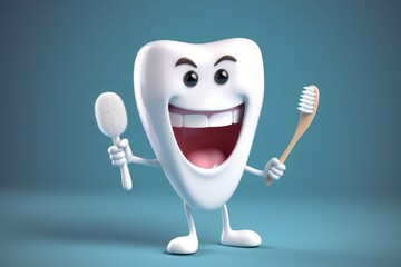 Fototapeta premium Tooth white character. Strong oral clinic. Generate Ai