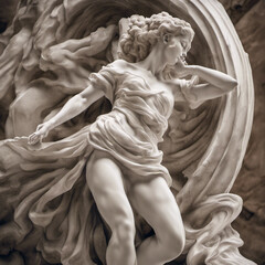 Marble statue of a dancers, with fluid movements, intricate details, and grace, highly detailed, dramatic lighting, intense expression