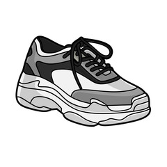 Vector illustration of chunky sneakers shoes lineart isolated on white background, signs and symbol