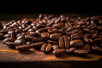 close up shot of coffee beans on the table, ai generated.