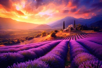 Foto op Canvas Inspiring landscape with lavender fields © PinkiePie