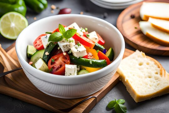 vegetable salad with feta cheese and olives
