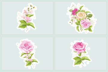 Fototapeta na wymiar watercolor roses floral bouquet sticker illustration