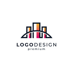 simple and modern building and bridge for real estate, construction or architecture logo design