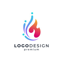 shiny and colorful water and fire for HVAC and refrigeration logo design