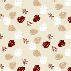 Tropical nature seamless pattern hand-drawn plants, simple small flowers. Flowers Branches and Leaves Repeating Seamless pattern hand-drawn with tropical leaves. floral seamless pattern with leaves Th